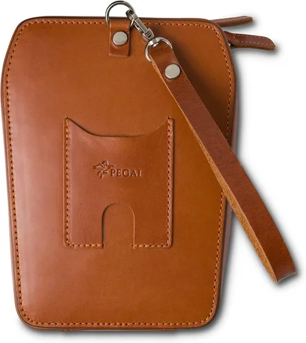 Vista 6 de PEGAI Bolsa organizadora de cuero de viaje y tecnología bolso de mano para hombre bolso organizador de pulsera marrón antiguo