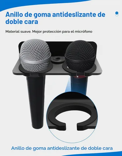 Vista 3 de Soporte de micrófono doble para soporte, montado en la pared para 2