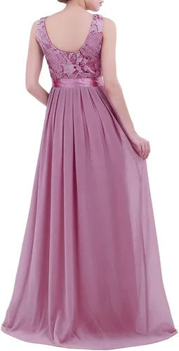 Vista 3 de RUNQHUI Vestido largo de encaje floral para mujer vestido de dama de honor cumpleaños noche formal