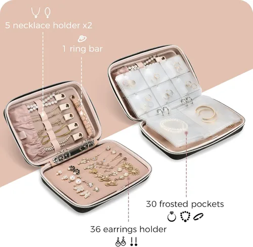 Vista 8 de ProCase Paquete de bolsa de joyería de viaje con organizador grande de joyas de viaje