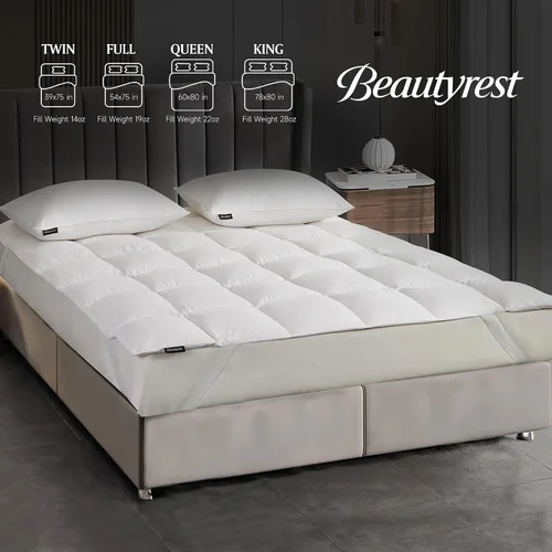 Vista 5 de Beautyrest Cubrecolchón de plumón blanco prémium con bandas de anclaje elásticas, potencia de relleno 650