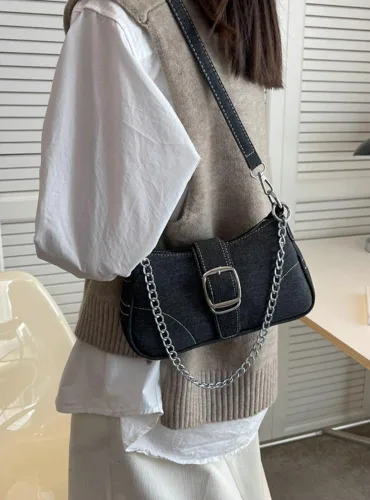 Vista 2 de Bolso de hombro de mezclilla para mujer, bolso de mano vintage de mezclilla estilo hobo, bolso pequeño con asa superior, bolsos ligeros