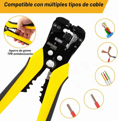 Vista 4 de DOWELL Pelacables automático 10-24 AWG, herramienta multifuncional 3 en 1 para pelar, cortar y engarzar, herramienta eléctrica duradera de alta