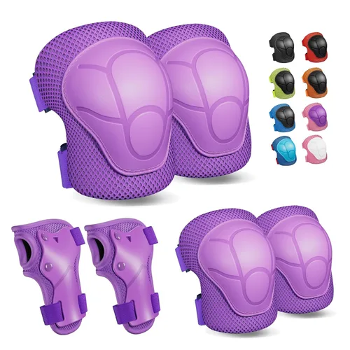Vista 11 de Rodilleras para niños, rodilleras y coderas, conjunto de equipo de protección para niños y niñas con protectores de muñeca 3 en 1 para patinaje Negro