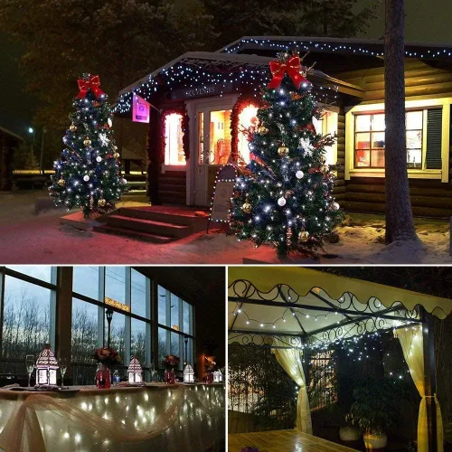 Vista 7 de Green Convenience - Guirnalda de luces de Navidad de 33 pies con 100 luces LED y función de memoria de temporizador, a baterías o USB, resistente al