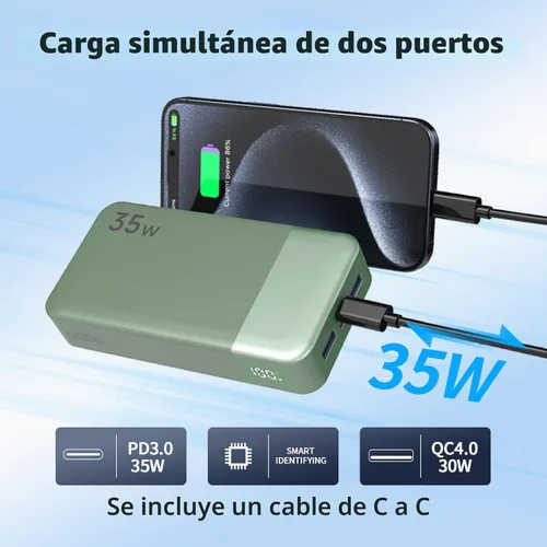 Vista 3 de NOBIS Cargador portátil 35W 20000mAh Power Bank Carga rápida Verde