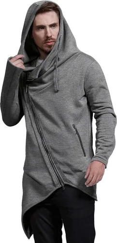 Vista 2 de COOFANDY Sudadera con capucha para hombre ligera casual dobladillo irregular estilo hip hop longitud larga con cremallera