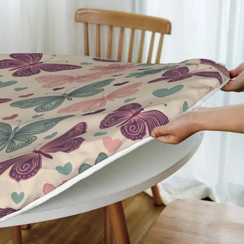 Vista 6 de Decorative Round Tablecloth Fitted Elastic 26" - 30" Butterfly Waterproof Table Cloth Cover Stretch Table Pad Cover for Parties Weddings Banquet