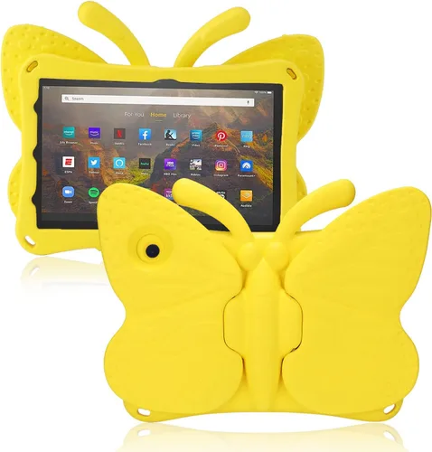 Vista 55 de FW Fire 7 - Funda para tablet para niños, Amazon Fire 7 2022, funda de mariposa con luz de atril, EVA, protección contra caídas, resistente, a