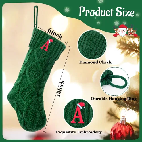 Vista 5 de Calcetines de Navidad con inicial A, 20 pulgadas, con iniciales bordadas para la familia, calcetín navideño tejido personalizado con monograma