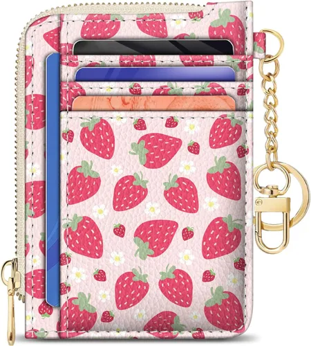 Vista 13 de GIANCOMICS Cartera delgada con tarjetero para mujer, funda pequeña con bloqueo Rfid, llavero de bolsillo delgado con cremallera curvada, tarjetero