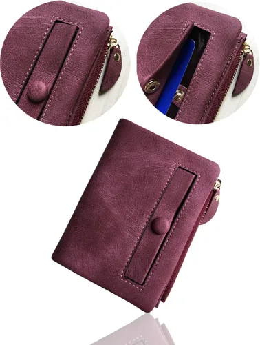 Vista 5 de AOXONEL Cartera pequeña de cuero plegable Rfid para mujer, con cremallera, bolsillo para tarjeta de identificación, delgada, compacta y delgada