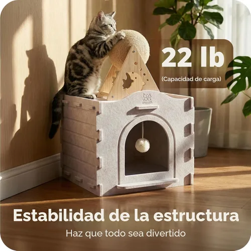 Vista 4 de Casas de interior para gatos de interior, cueva cubierta con aislamiento cálido para gatos de interior, fuerte capacidad resistente a los arañazos