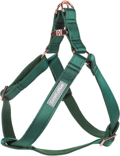 Vista 3 de Lionet Paws Arnés para perro, arnés de nailon de seda ajustable sin tirones con hebilla de metal para perros pequeños, fácil caminar, verde oscuro