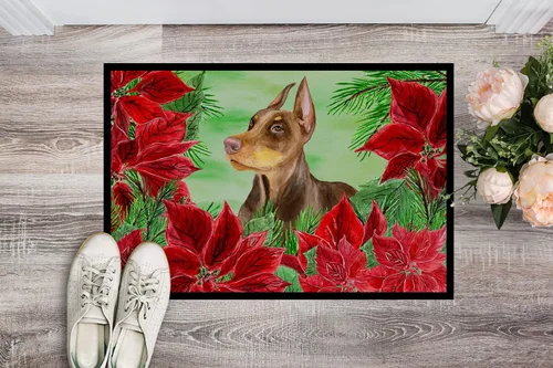 Vista 2 de Caroline's Treasures CK1357MAT Doberman Pinscher Poinsettas - Felpudo para puerta delantera, 18 x 27 pulgadas, para interiores y exteriores