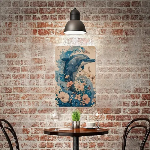 Vista 8 de Abstract Dolphin with Flowers Metal Tin Sign Wall Decor Retro Sign for Home Living Room Bedroom Coffee Wall Decor Halloween Christmas Gifts 8x12Inch