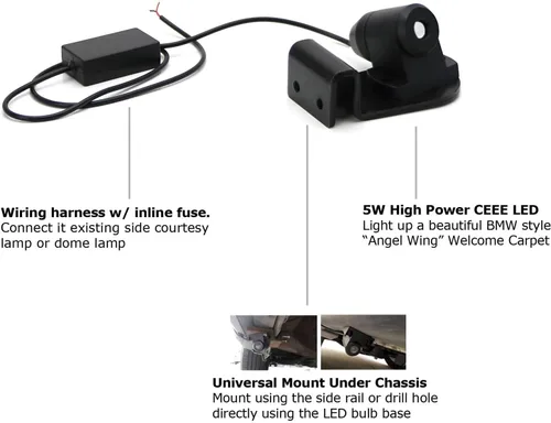 Vista 2 de iJDMTOY luz de bienvenida con alas de ángel estilo Bimmer, micro-óptica LED, luz de alfombra, ajuste universal compatible con cualquier auto, SUV