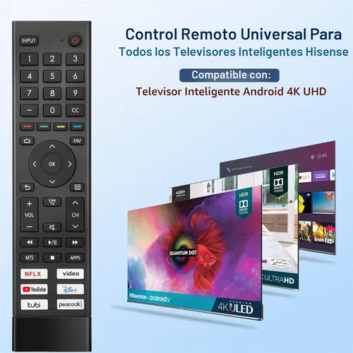 Vista 3 de Repuesto para control remoto Hisense Smart TV Universal para televisores inteligentes Android Hisense 4K UHD (no para Fire y Roku TV)