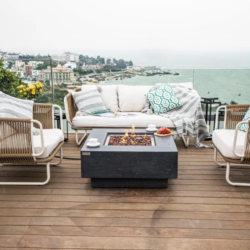Vista 2 de Manhattan - Chimenea de concreto de 36 x 36 pulgadas para patio al aire libre, incluye rocas de lava modernas hogueras y chimeneas al aire libre