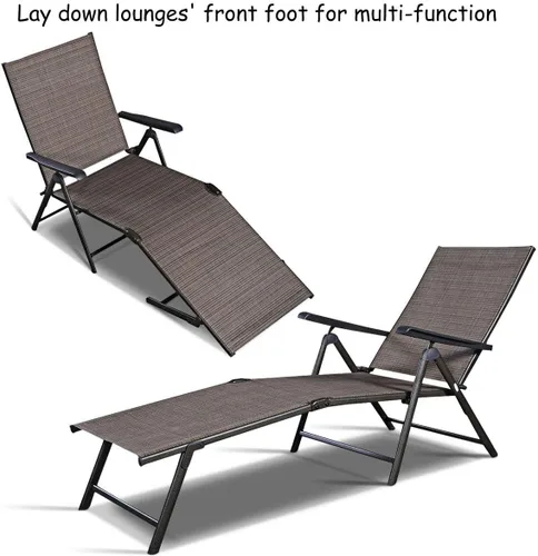 Vista 6 de COSTWAY Tumbona ajustable para piscina, sillón reclinable textileno, muebles de patio al aire libre