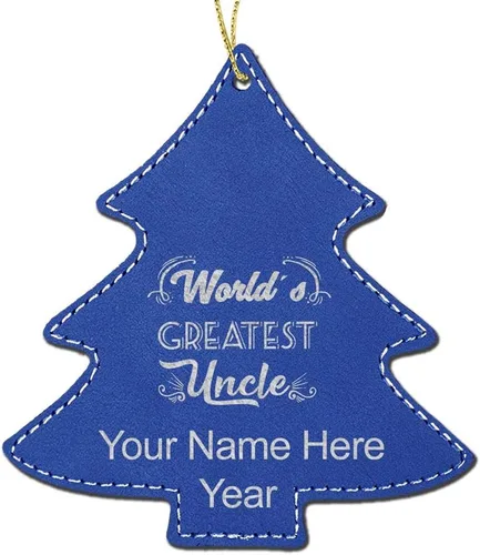 Vista 6 de LaserGram Personalized Christmas Ornament, World's Greatest Uncle, Faux Leather, Custom Laser Engraved Gift Idea (Tree Shape, Black)