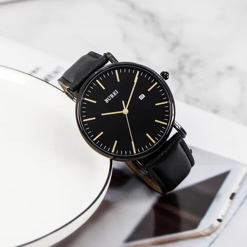 Vista 2 de BUREI - Reloj de pulsera analógico para hombre con fecha, extensible de malla de acero inoxidable