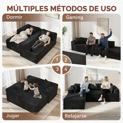 Vista 7 de Sofá modular en forma de L de 106 pulgadas con diván, sofá de pana sin hueso con reposabrazos anchos y portavasos para sala de estar y dormitorio