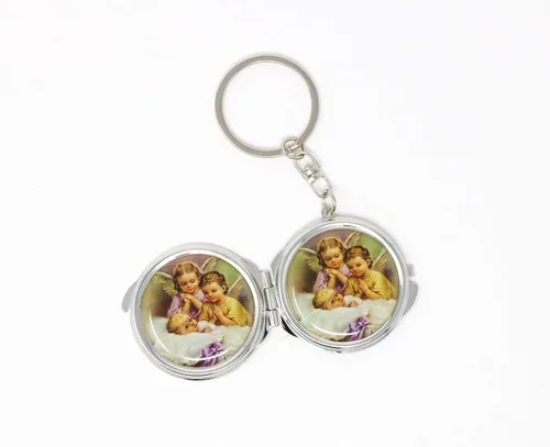 Vista 3 de 12 piezas nuevo bautismo mini espejo compacto llavero recuerdo fiesta para niños y niñas – Bautizo Recuerdos Angels & Baby Design Maquillaje