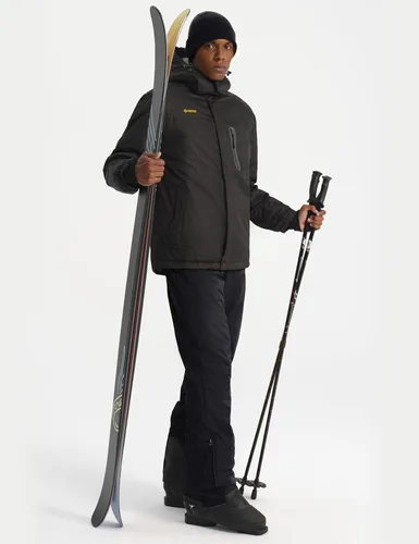 Vista 5 de GEMYSE Overol con peto de esquí impermeable aislado para hombre, pantalones de snowboard de invierno Negro