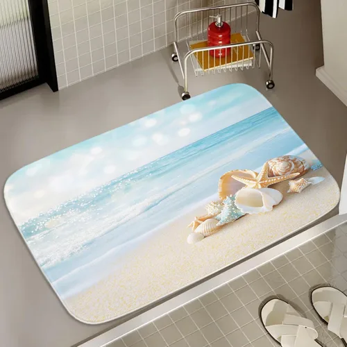 Vista 27 de Alfombra de baño de terciopelo coral con diseño náutico de tortugas marinas, animales de playa, tapete de ducha antideslizante para baño de océano