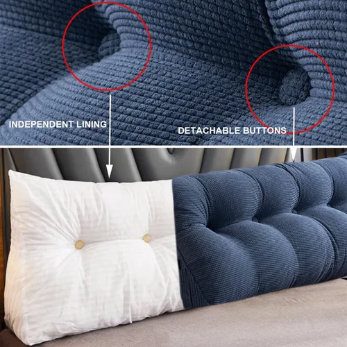 Vista 2 de Almohada triangular de cuña, respaldo de cabecera de vellón, cojín grande para reposo en cama, almohadas de lectura, almohada de apoyo de Azul