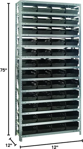Vista 241 de Quantum QSBU-245BK Heavy Duty Shelving Unit with (7) Shelves and (24) QUS245 Black Bins for Garage Warehouse Storage Distribution 400 lb Load
