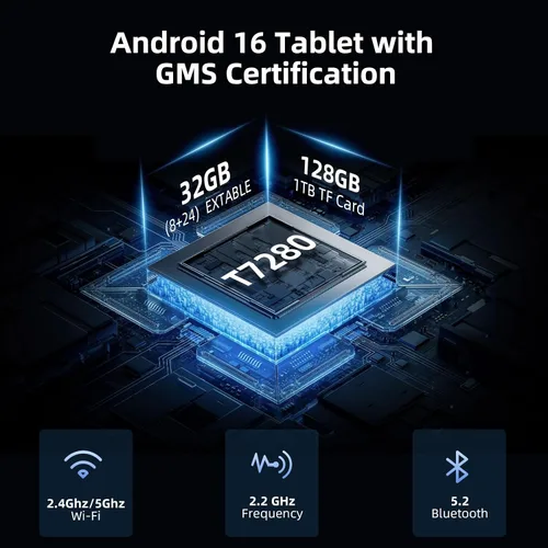 Vista 2 de Tablet de 10 Pulgadas Android 14 Tablet, 16GB RAM 128GB ROM, Expansión de 1TB, Octa-core, Batería de Gran Capacidad, Cámara Dual de 5MP + 8MP, WiFi