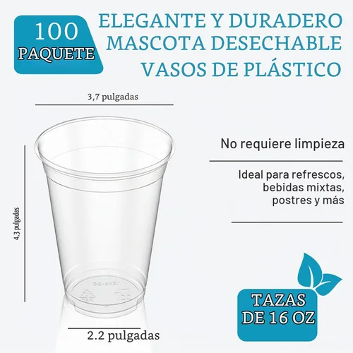 Vista 3 de Turbo Bee Paquete de 100 vasos de plástico transparente de 16 onzas, vasos desechables de plástico de cristal para fiesta para café helado, batido