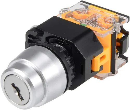 Vista 5 de uxcell 1 unids 0.866 in 2 posición clave bloqueo botón interruptor con teclas tono plateado NO/NC