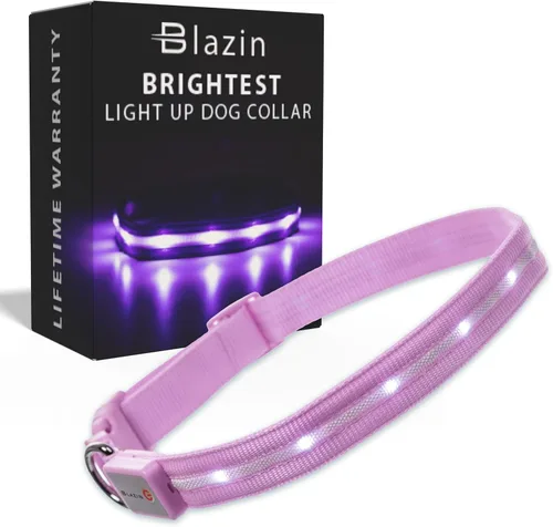 Vista 10 de Blazin - Collares luminosos para perros, collar led original para perros con 1,000 pies de visibilidad, recargable mediante USB e impermeable
