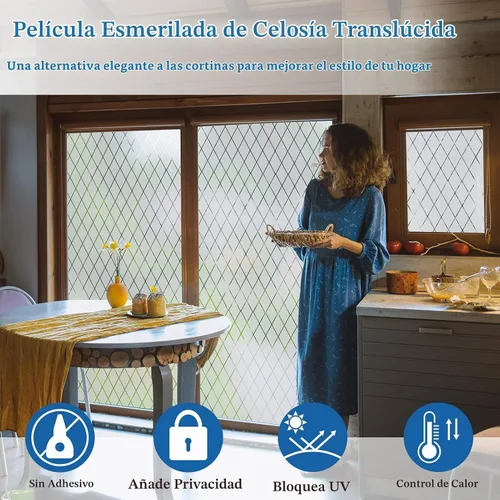 Vista 3 de Película de Ventana de Malla Esmerilada, Película de Privacidad para Ventana, Adhesivo Decorativo para Ventana No Adhesivo, Película de Vidrio