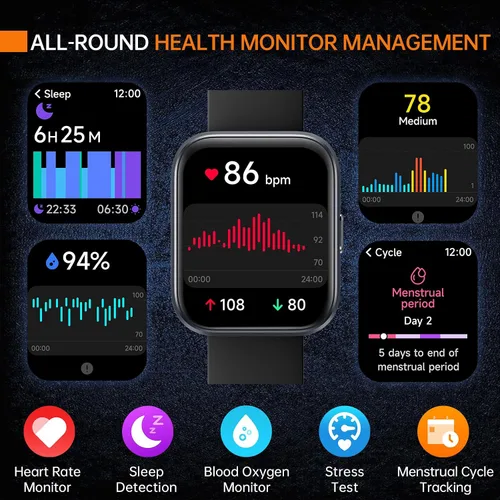 Vista 4 de Reloj inteligente Monitor de salud preciso de 24 horas con impermeabilidad de 5 ATM Reloj inteligente para frecuencia cardíaca, oxígeno en sangre