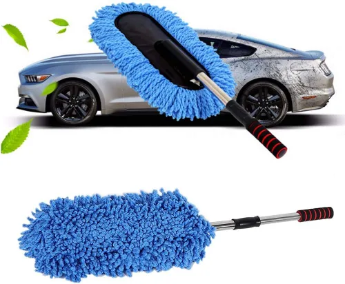 Vista 3 de Tyenaza Juego de cepillos para plumero de automóvil, sin arañazos, con mango extensible de acero inoxidable, cepillo de limpieza para interior y Azul