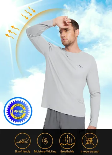 Vista 3 de BALEAF Camisetas de pesca de manga larga para hombre, rendimiento UPF 50+, protección solar, SPF, de secado rápido
