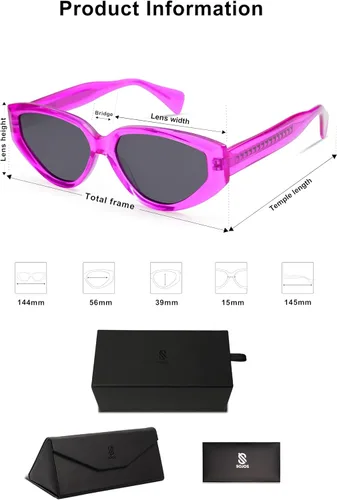 Vista 5 de SOJOS Gafas de sol polarizadas de moda ojo de gato para mujer, gafas de sol de moda Cateye SJ2295