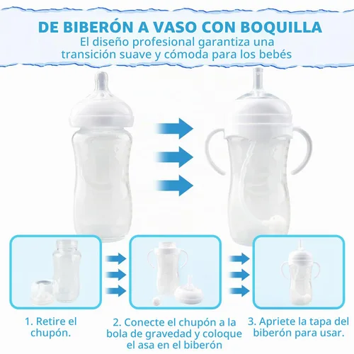 Vista 7 de Kit de conversión de vasos para biberones naturales Philips Avent, kit de transición para niños pequeños con 4 pezones suaves, 2 asas de botella y 4