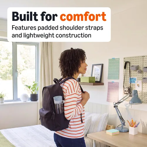 Vista 3 de Amazon Basics Mochila para la escuela, viajes, estudio con correas acolchadas ajustables para el hombro, compartimento espacioso, bolsillos