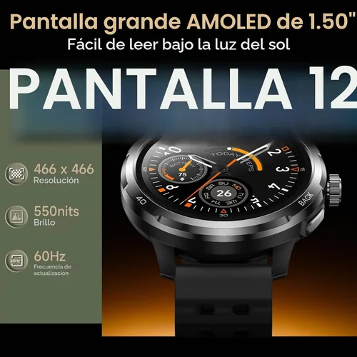Vista 3 de Ulefone Armor Watch Pro - Relojes inteligentes militares para hombre, pantalla AMOLED Corning de 1.50 pulgadas, resistente al agua 5ATM