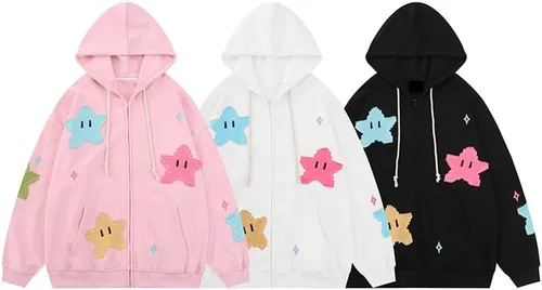 Vista 4 de Y2k - Sudadera con capucha y cremallera para mujer, de gran tamaño, con estampado de estrellas, estilo Harajuku, Grunge