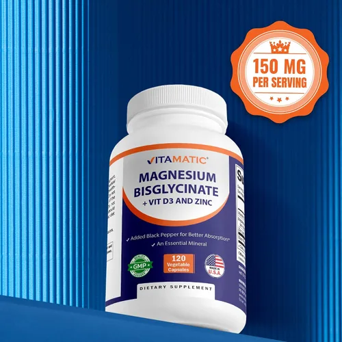 Vista 5 de Vitamatic Magnesio (de bisglicinato y óxido) con vitamina D3 y zinc - 120 cápsulas vegetales - Apoya la salud muscular, articulaciones, nervios