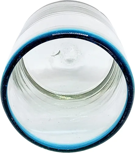 Vista 7 de Aqua Blue Rim - Juego de 6 vasos de 10 onzas (10 onzas) hecho a mano mexicana, vidrio reciclado, sin plomo, sin toxinas (mezclador)