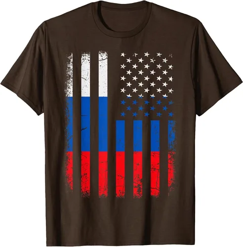 Vista 18 de Russian American Flag Russia America Pride Heritage T-Shirt Asphalt Grey