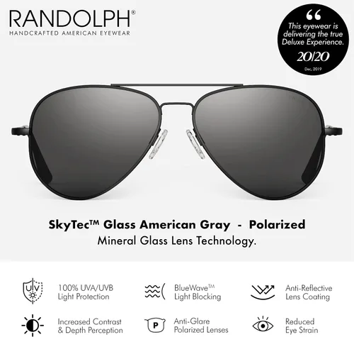 Vista 2 de Randolph USA Concorde Classic Aviator Gafas de sol para hombres o mujeres 100 UV