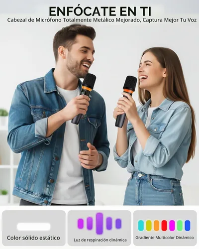 Vista 6 de Micrófono inalámbrico, silencio de un solo toque e iluminación RGB dinámica, micrófono dinámico de mano dual de grado profesional, alcance ultra